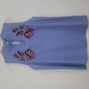 NWT Blue Rain Embroidered Sleeveless Mandarin Collar L